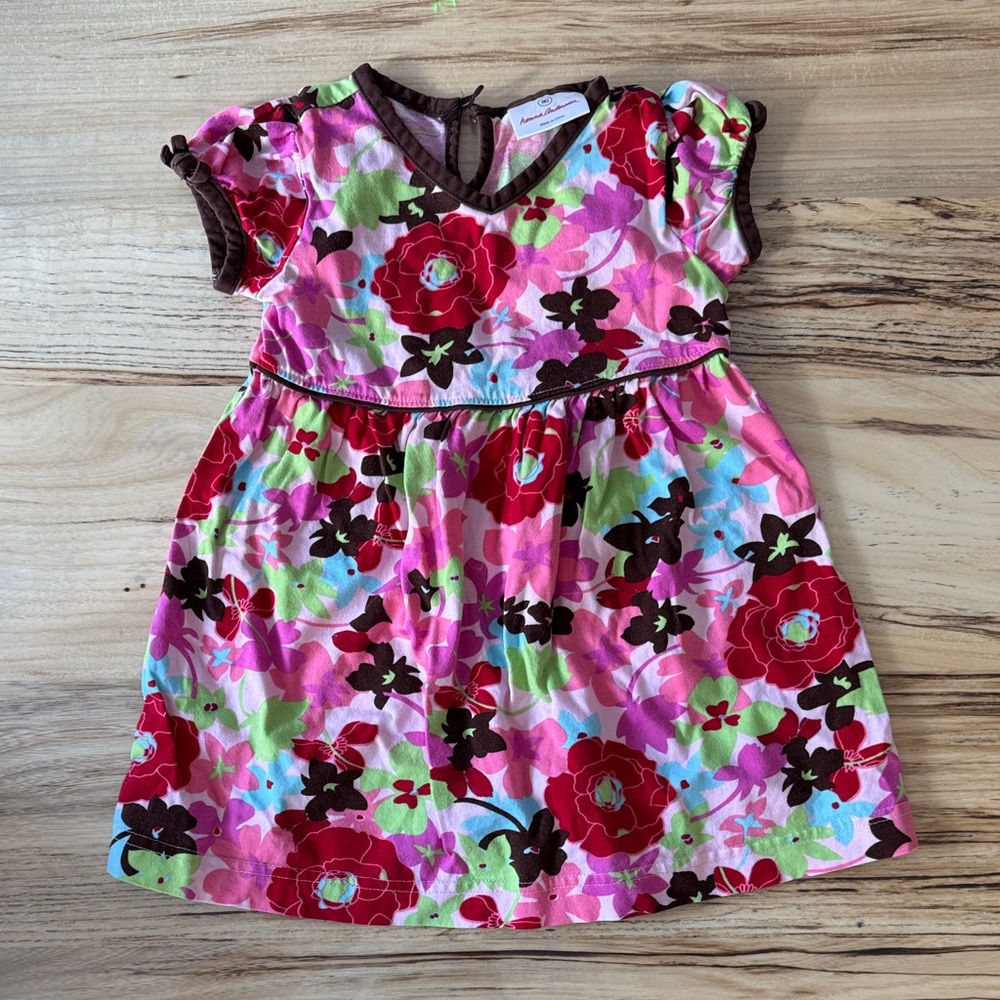 Hanna Anderson size 80 (18-24) Pink and Red Floral Kids Dress